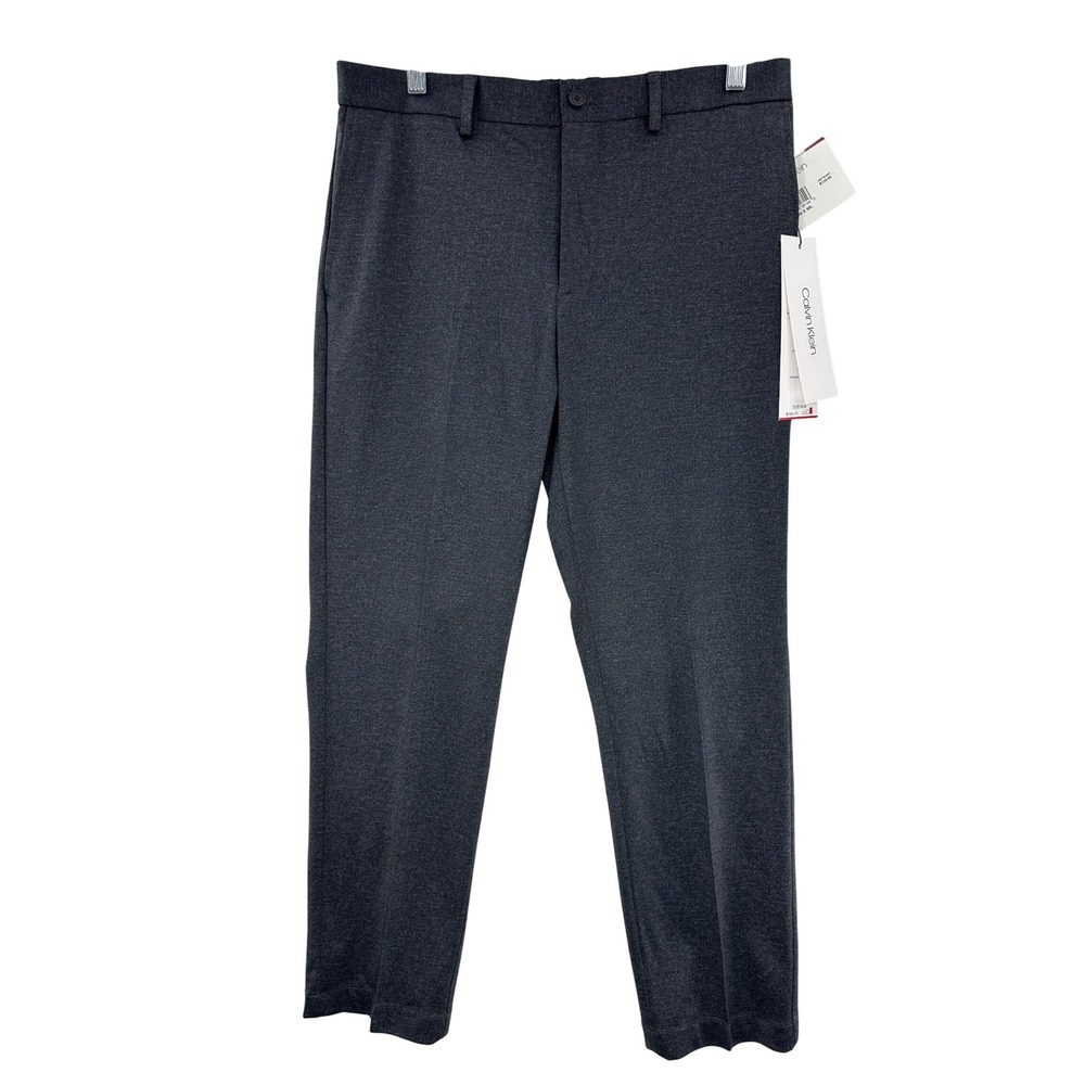 Calvin Klein Men's Grey Soft Knit Slim Fit Dress Pants Wrinkle Resistant 32 x 30